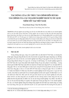 Tác động của cấu trúc tài chính đến rủi ro tài chính của các doanh nghiệp dịch vụ du lịch niêm yết tại Việt Nam