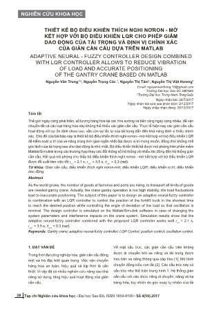 Thiết kế bộ điều khiển thích nghi nơron-Mờ kết hợp với bộ điều khiển lqr cho phép giảm dao động của tải trọng và định vị chính xác của giàn cần cẩu dựa trên matlab