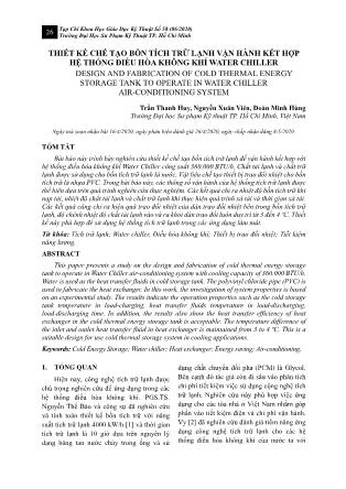 Thiết kế chế tạo bồn tích trữ lạnh vận hành kết hợp hệ thống điều hòa không khí Water Chiller