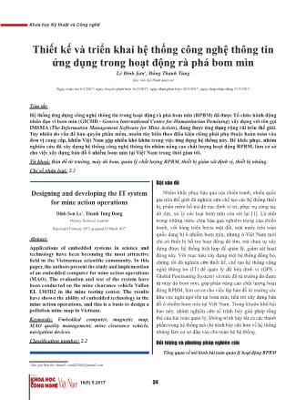 Thiết kế và triển khai hệ thống công nghệ thông tin ứng dụng trong hoạt động rà phá bom mìn