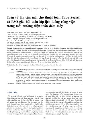 Toán tử lân cận mới cho thuật toán Tabu Search và PSO giải bài toán lập lịch luồng công việc trong môi trường điện toán đám mây