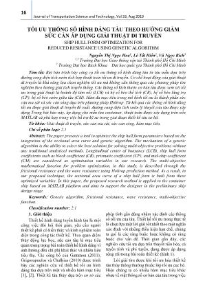Tối ưu thông số hình dáng tàu theo hướng giảm sức cản áp dụng giải thuật di truyền