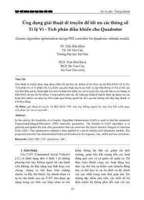 Ứng dụng giải thuật di truyền để tối ưu các thông số tỉ lệ Vi-Tích phân điều khiển cho Quadrotor
