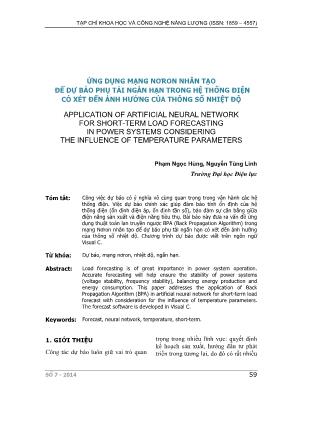 Ứng dụng mạng nơron nhân tạo để dự báo phụ tải ngắn hạn trong hệ thống điện có xét đến ảnh hưởng của thông số nhiệt độ