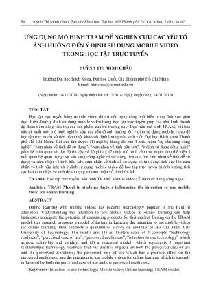 Ứng dụng mô hình tram để nghiên cứu các yếu tố ảnh hưởng đến ý định sử dụng mobile video trong học tập trực tuyến