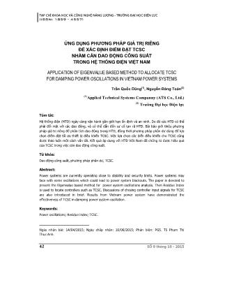 Ứng dụng phương pháp giá trị riêng để xác định điểm đặt TSCĐ nhằm cản dao động công suất trong hệ thống điện Việt Nam