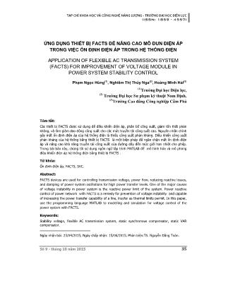 Ứng dụng thiết bị FACTS  để nâng cao mô đun điện áp trong việc ổn định điện áp trong hệ thống điện