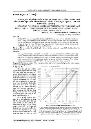 Xây dựng mô hình chức năng hệ động lực chính diesel-vỏ tàu-chân vịt trên tàu biển chở hàng tổng hợp, tại các chế độ khai thác đặc biệt