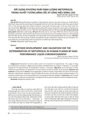 Xây dựng phương pháp định lượng metoprolol trong huyết tương bằng sắc ký lỏng hiệu năng cao
