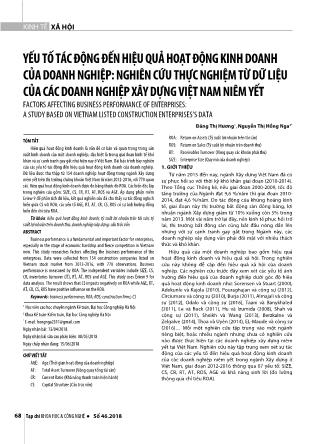 Yếu tố tác động đến hiệu quả hoạt động kinh doanh của doanh nghiệp: nghiên cứu thực nghiệm từ dữ liệu của các doanh nghiệp xây dựng Việt Nam niêm yết