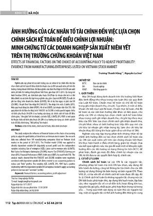 Ảnh hưởng của các nhân tố tài chính đến việc lựa chọn chính sách kế toán để điều chỉnh lợi nhuận: minh chứng từ các doanh nghiệp sản xuất niêm yết trên thị trường chứng khoán Việt Nam