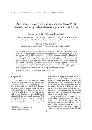 Ảnh hưởng của các thông số vận hành hệ thống MBR lên hiệu quả xử lý chất ô nhiễm trong nước thải sinh hoạt