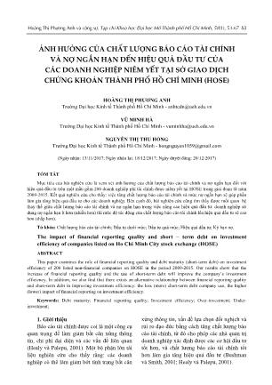 Ảnh hưởng của chất lượng Báo cáo tài chính và nợ ngắn hạn đến hiệu quả đầu tư của các doanh nghiệp niêm yết tại sở giao dịch chứng khoán Thành phố Hồ Chí Minh (Hose)