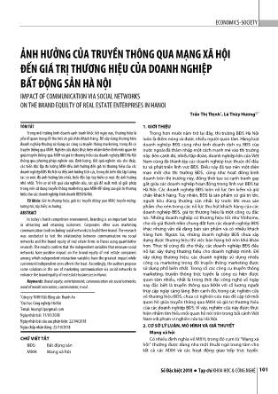 Ảnh hưởng của truyền thông qua mạng xã hội đến giá trị thương hiệu của doanh nghiệp bất động sản Hà Nội