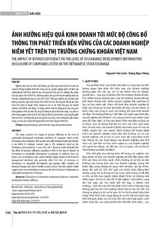 Ảnh hưởng hiệu quả kinh doanh tới mức độ công bố thông tin phát triển bền vững của các doanh nghiệp niêm yết trên thị trường chứng khoán Việt Nam