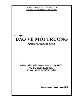 Bài giảng Bảo vệ môi trường - Phạm Thị Thủy