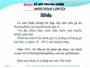 Bài giảng Bệnh sổ mũi truyền nhiễm (Infectious Coryza)