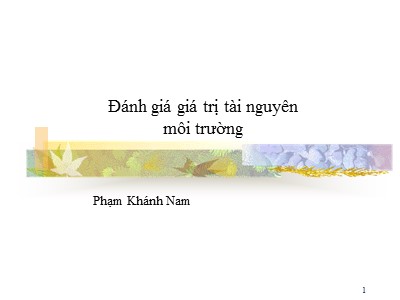 Bài giảng Đánh giá giá trị tài nguyên môi trường - Phạm Khánh Nam