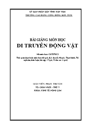 Bài giảng Di truyền động vật - Phạm Thị Tấm