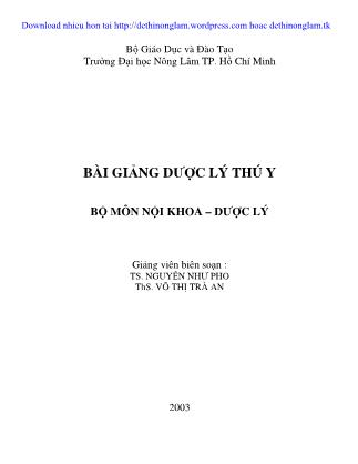 Bài giảng Dược lý thú y