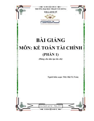 Bài giảng Kế toán tài chính (Phần 1)