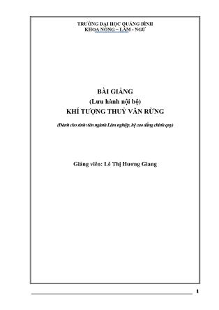 Bài giảng Khí tượng thuỷ văn rừng - Lê Thị Hương Giang