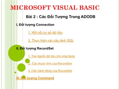 Bài giảng Microsoft Visual Basic - Bài 2: Các đối tượng trong ADODB