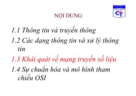 Bài giảng môn Truyền số liệu - Chương 1: Tổng quan về mạng truyền số liệu (Phần 2)