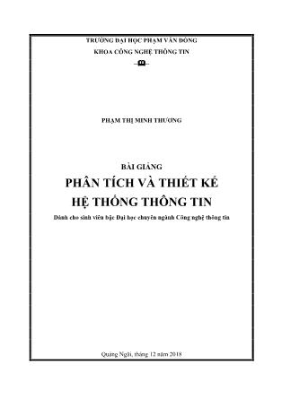 Bài giảng Phân tích và thiết kế hệ thống thông tin - Phạm Thị Minh Thương (Phần 1)