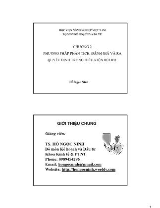 Bài giảng Quản lý rủi ro đầu tư - Chương 2: Phương pháp phân tích, đánh giá và ra quyết định trong điều kiện rủi ro - Hồ Ngọc Ninh