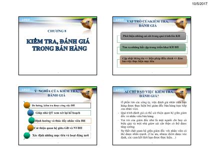 Bài giảng Quản trị bán hàng - Chương 8: Kiểm tra, đánh giá trong bán hàng - Huỳnh Hạnh Phúc