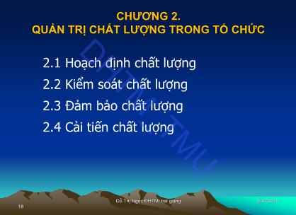 Bài giảng Quản trị chất lượng - Chương 2: Quản trị chất lượng trong tổ chức - Đỗ Thị Ngọc