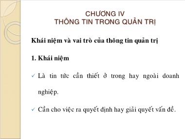 Bài giảng Quản trị học - Chương 4: Thông tin trong quản trị