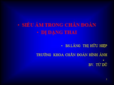 Bài giảng Siêu âm trong chẩn đoán dị dạng thai - Lăng Thị Hữu Hiệp