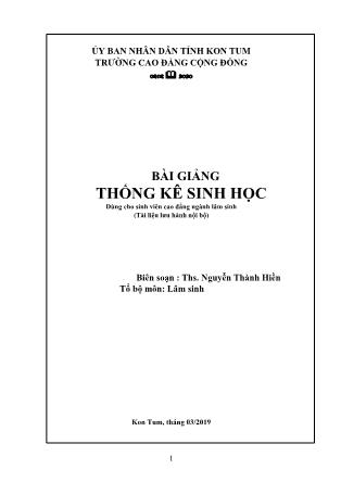 Bài giảng Thống kê sinh học - Nguyễn Thành Hiền