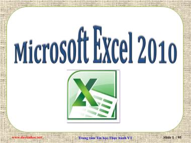 Bài giảng Tin học văn phòng Microsoft Excel 2010