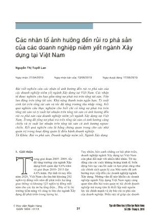 Các nhân tố ảnh hưởng đến rủi ro phá sản của các doanh nghiệp niêm yết ngành Xây dựng tại Việt Nam