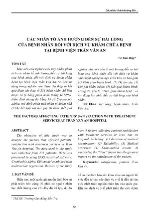 Các nhân tố ảnh hưởng đến sự hài lòng của bệnh nhân đối với dịch vụ khám chữa bệnh tại bệnh viện Trần Văn An