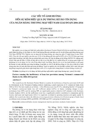 Các yếu tố ảnh hưởng đến sự kém hiệu quả dự phòng rủi ro tín dụng của ngân hàng thương mại Việt Nam giai đoạn 2006-2014