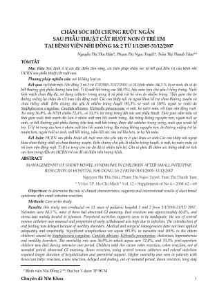 Chăm sóc hội chứng ruột ngắn sau phẫu thuật cắt ruột non ở trẻ em tại bệnh viện nhi đồng 1&2 từ 1/1/2005-31/12/2007