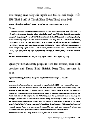 Chất lượng cuộc sống của người cao tuổi tại hai huyện Tiền Hải (Thái Bình) và Thanh Bình (Đồng Tháp) năm 2018