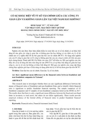 Có sự khác biệt về tỷ số tài chính giữa các công ty gian lận và không gian lận tại Việt Nam hay không?