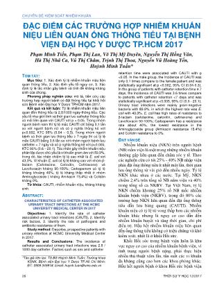 Đặc điểm các trường hợp nhiễm khuẩn niệu liên quan ống thông tiểu tại bệnh viện Đại học Y dược TP.HCM 2017