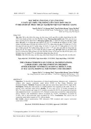 Đặc điểm lâm sàng, cận lâm sàng và kết quả điều trị thông liên thất đơn thuần ở trẻ em được phẫu thuật tại bệnh viện sản nhi Bắc Giang