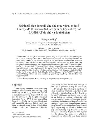 Đánh giá biến động độ che phủ thực vật tại một số khu vực đô thị và ven đô Hà Nội từ tư liệu ảnh vệ tinh LANDSAT đa phổ và đa thời gian