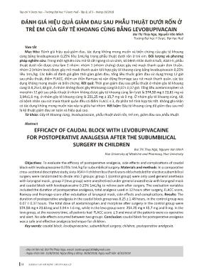 Đánh giá hiệu quả giảm đau sau phẫu thuật dưới rốn ở trẻ em của gây tê khoang cùng bằng Levobupivacain