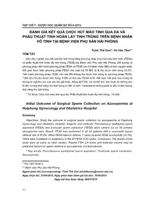 Đánh giá kết quả chọc hút mào tinh qua da và phẫu thuật tinh hoàn lấy tinh trùng trên bệnh nhân vô tinh tại Bệnh viện Phụ sản Hải Phõng