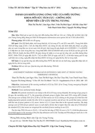 Đánh giá khối lượng công việc của điều dưỡng khoa hồi sức tích cực-chống độc bệnh viện cấp cứu Trưng Vương