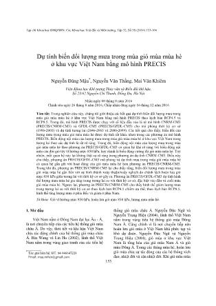 Dự tính biến đổi lượng mưa trong mùa gió mùa mùa hè ở khu vực Việt Nam bằng mô hình PRECIS