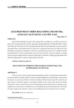 Giải pháp hoàn thiện hoạt động thanh tra, giám sát ngân hàng tại Việt Nam